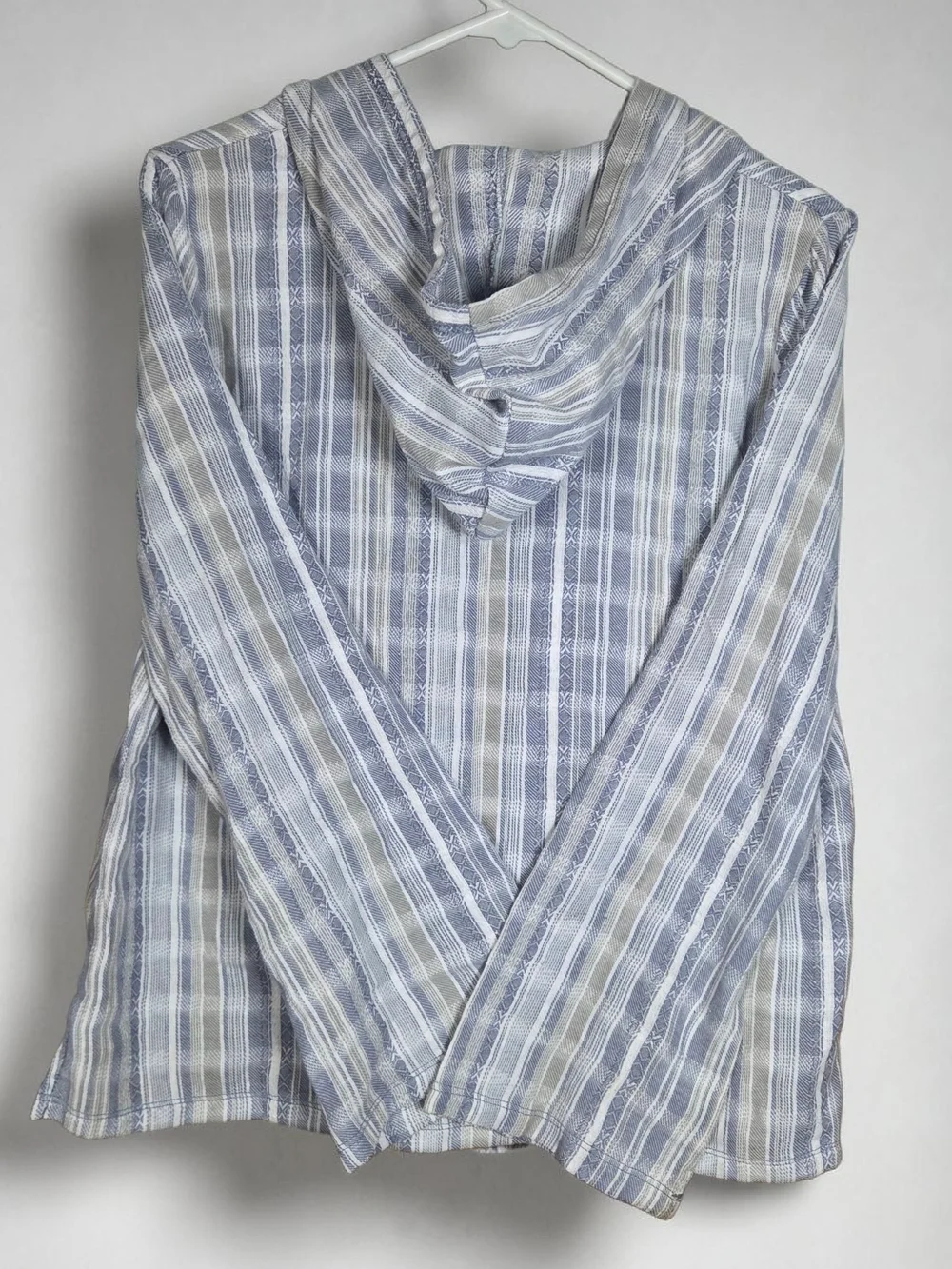 North River Striped Baja Hoodie Beach Poncho Pullover Blue Gray White Size Med. - Picture 4 of 10